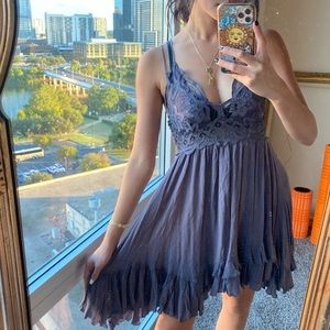 Free People Adella Mini Dress Slate size small Mini Crochet Eyelet Dress